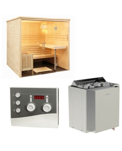 Sentiotec Sauna Set Alaska View mit Saunaofen Viking Combi und Steuerung K3-Next | klimaworld.com