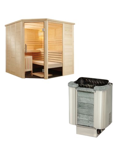 Sentiotec Sauna Set Alaska Corner inkl. Saunaofen Cumulus inkl. Steuerung | klimaworld.com