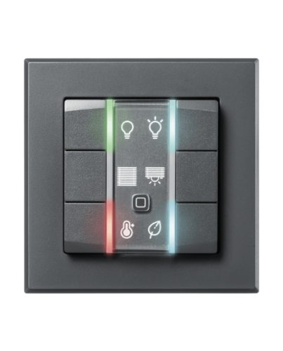 Homematic IP Wired Wandtaster - 6-fach - anthrazit | eQ-3 | Ansicht mit LED bunt | HmIPW-WRC6-A | www.klimaworld.com