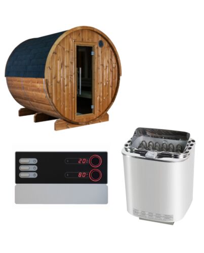 Sentiotec Sauna Set Kaski 220 Panorama mit Saunaofen Nordex Combi Next und Saunasteuerung Pro B3 | klimaworld.com