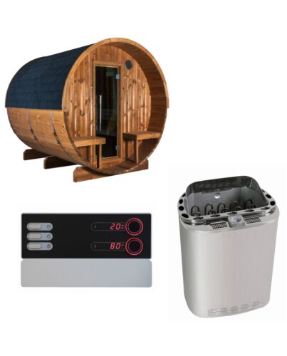 Sentiotec Sauna Set Kaski 240 Panorama mit Saunaofen Scandia Next Combi und Saunaofen Pro B3 | klimaworld.com