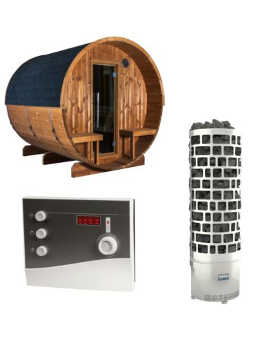 Sentiotec Sauna Set Kaski 240 View mit Saunaofen ARI und Steuerung K2-Next | klimaworld.com