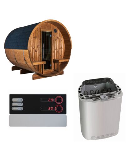 Sentiotec Sauna Set Kasi 240 View mit Saunaofen Scandia Next Combi und Steuerung Pro B3 | klimaworld.com