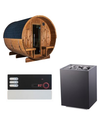 Sentiotec Sauna Set Kaski 240 View mit Saunaofen Home FIN und Steuerung Pro B2 | klimaworld.com