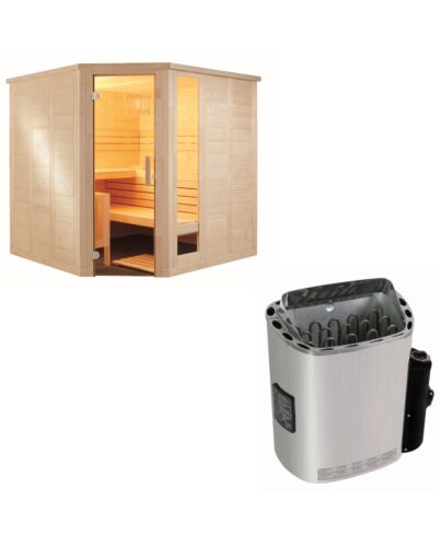 Sentiotec Sauna Set Komfort Corner mit Saunaofen Scandia Next inkl Steuerung | klimaworld.com