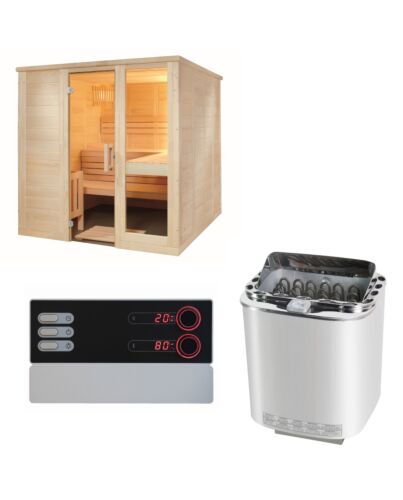 Sentiotec Sauna Set Komfort Large mit Saunaofen Nordex Combi Next und Steuerung Pro B3 | klimaworld.com