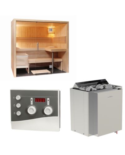 Sentiotec Sauna Set Panorama Small mit Saunaofen Viking Combi und Steuerung K3-Next | klimaworld.com