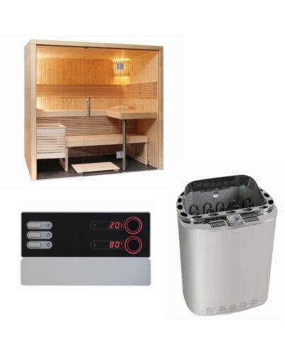 Sentiotec Sauna Set Panorama Small mit Saunaofen Scandia Next Combi und Steuerung Pro B3 | klimaworld.com