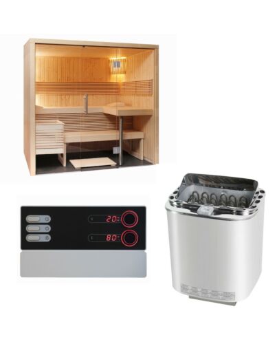 Sentiotec Sauna Set Panorama Small mit Saunaofen Nordex Combi Next und Saunasteuerung Pro B3 | klimaworld.com