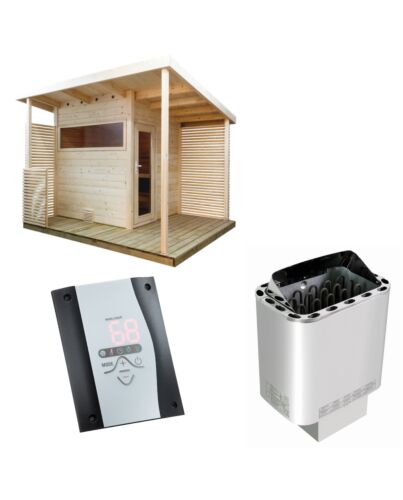 Sentiotec Saunaset Gartensauna Scala Medium mit Saunaofen Nordex Next und Steuerung wave.com4 | klimaworld.com