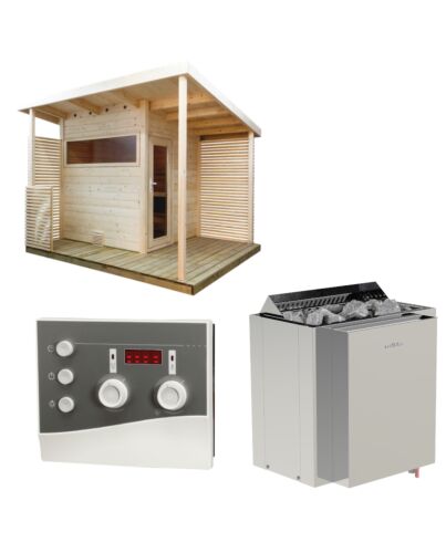 Sentiotec Saunaset Gartensauna Scala Medium mit Saunaofen Viking Combi und Steuerung K3-Next | klimaworld.com