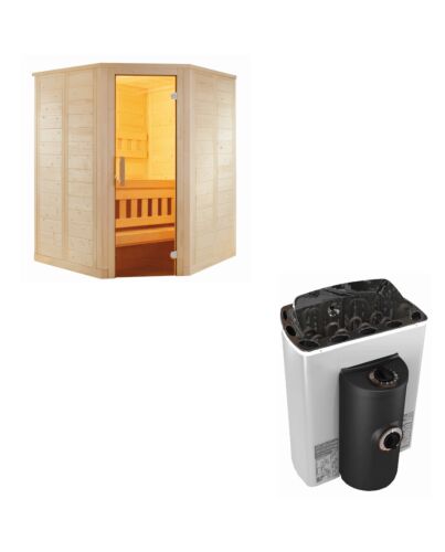 Sentiotec Sauna Set Wellfun Mini mit Saunaofen Mini Corner inkl. Steuerung | klimaworld.com