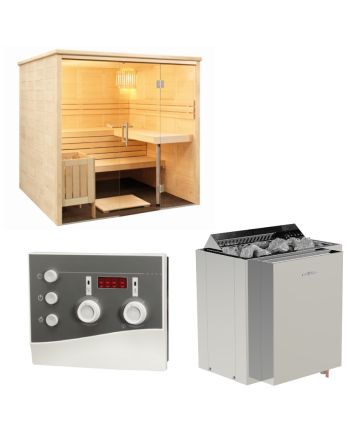 Sentiotec Sauna Set Alaska View mit Saunaofen Viking Combi und Steuerung K3-Next | klimaworld.com