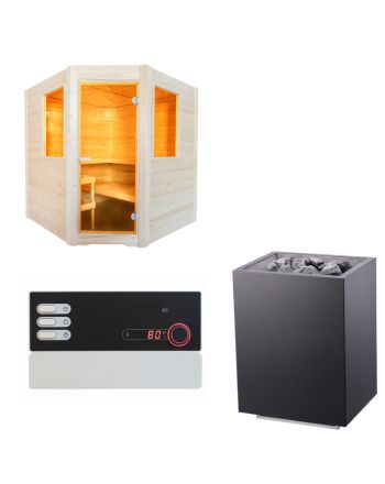 Sentiotec Sauna Set Basic Corner mit Saunaofen Home FIN und Steuerung Pro B2 | klimaworld.com