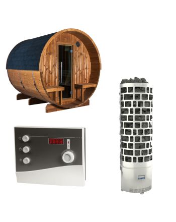 Sentiotec Sauna Set Kaski 240 Panorama mit Saunaofen ARI und Steuerung K2-Next | klimaworld.com