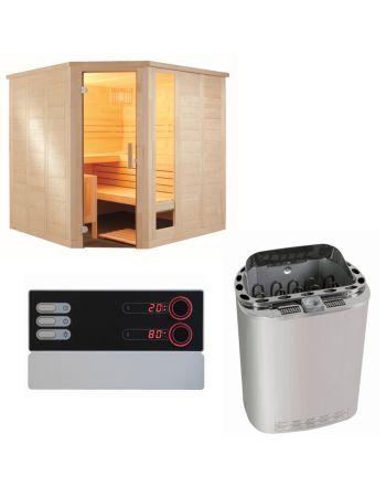 Sentiotec Sauna Set Komfort Corner Large mit Saunaofen Scandia Next Combi und Steuerung Pro B3 | klimaworld.com