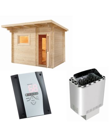 Sentiotec Sauna Set Gartensauna LAVA mit Saunaofen Nordex Next und Saunasteuerung wave.com4 | klimaworld.com