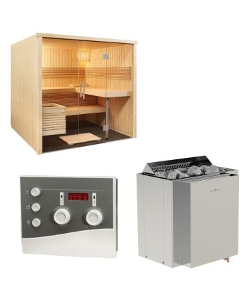 Sentiotec Sauna Set Panorama Large mit Saunaofen Viking Combi und Steuerung K3-Next | klimaworld.com