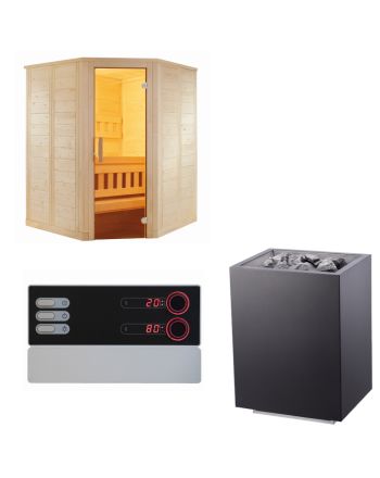 Sentiotec Sauna Set Wellfun Mini mit Saunaofen Home FIN und Saunasteuerung Pro B2 | klimaworld.com
