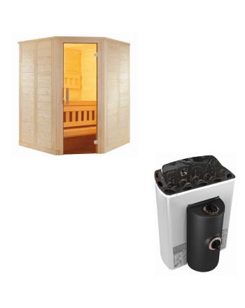 Sentiotec Sauna Set Wellfun Mini mit Saunaofen Mini Corner inkl. Steuerung | klimaworld.com