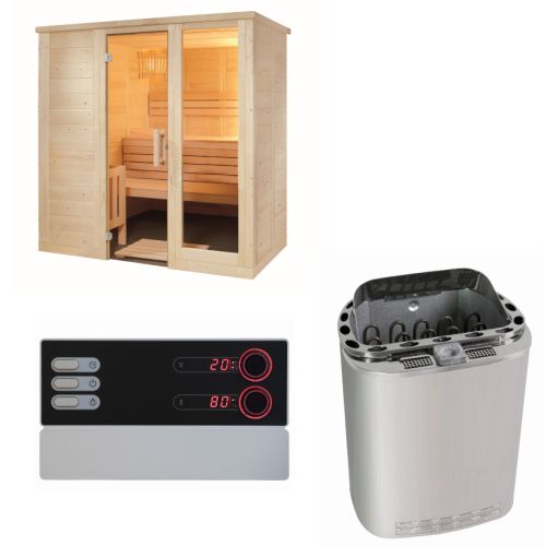 Sentiotec Sauna Set Komfort Small mit Saunaofen Scandia Next Combi und Steuerung Pro B3 | klimaworld.com